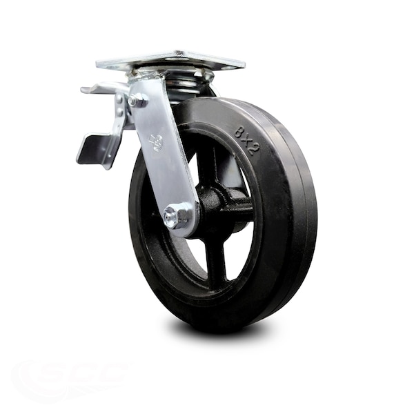 8 Inch Rubber on Steel Caster with Ball Bearing and Total Lock Brake SCC
